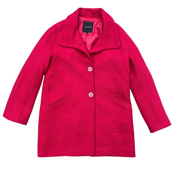 Talbots Wool Ribbed Barbiecore Jacket Hot Pink Maximalist Feminine CIty Chic-8 - Picture 1 of 14